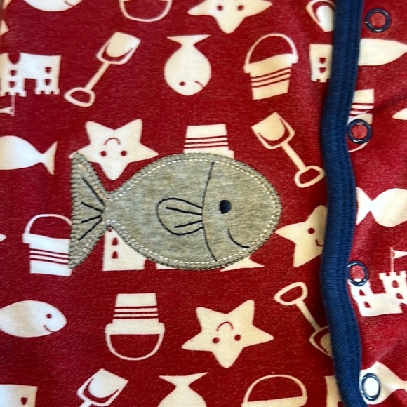 Pekkle - lined Red Kids One Piece sleeper with Fish Pattern - Picture 3 of 5